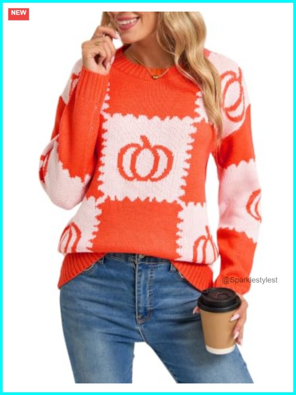 Women's Checkered Pullover Sweater Long Sleeve Crew Neck Knit Fall Top
